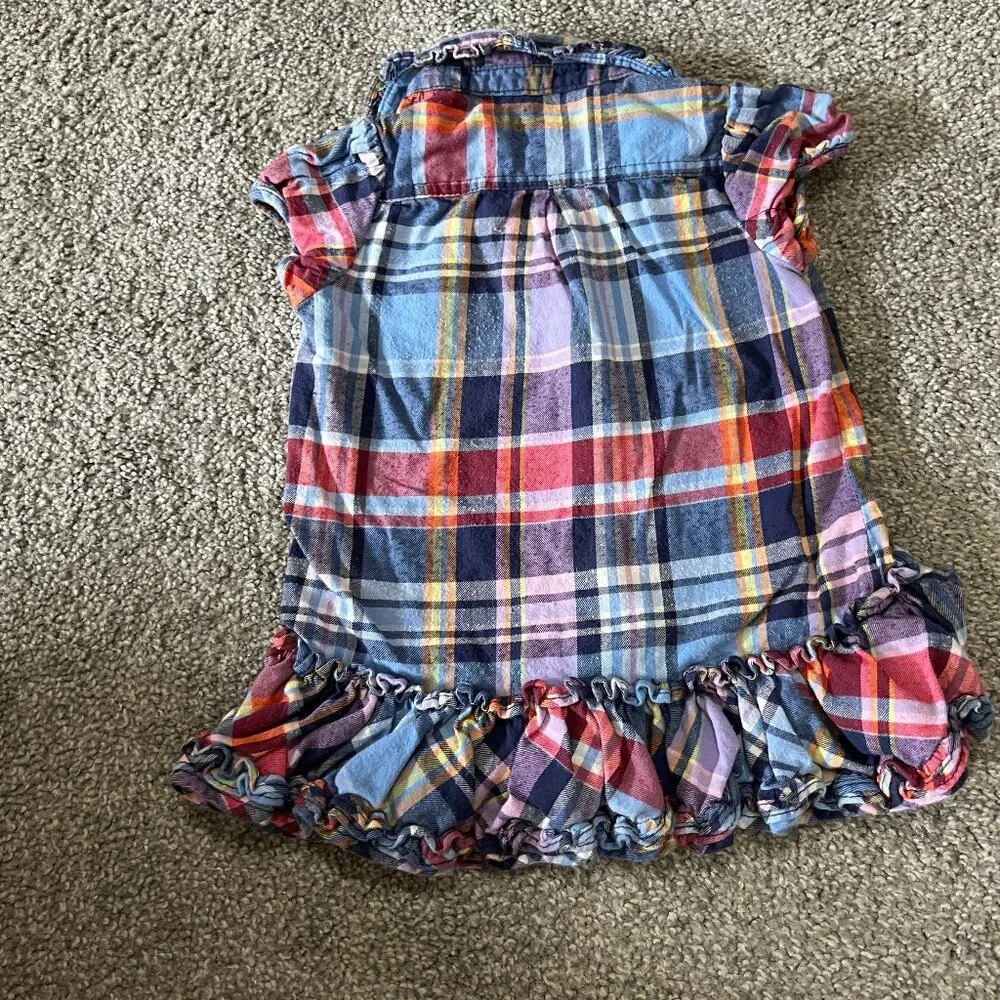 Ralph lauren dress baby girls 12M red blue plaid‎ ruffle button summer casual
